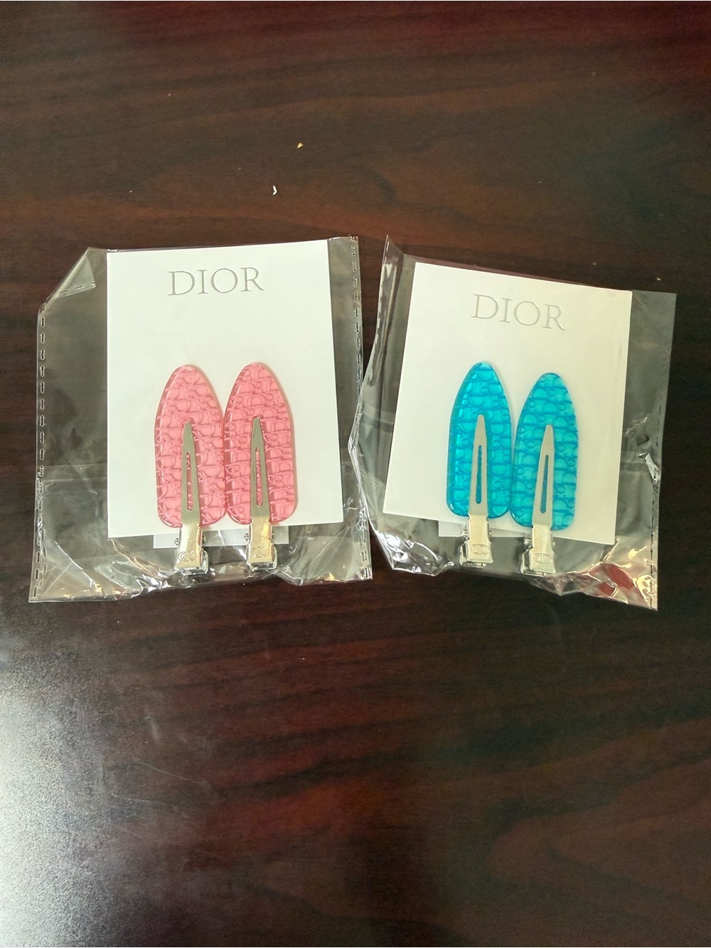 Dior Pink and Turquoise Textured Kids Hair Clip Duo